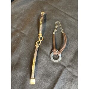 Two Bracelets Leather Cord Infinity Symbol Charm Circle Pendant Silver Tone‎